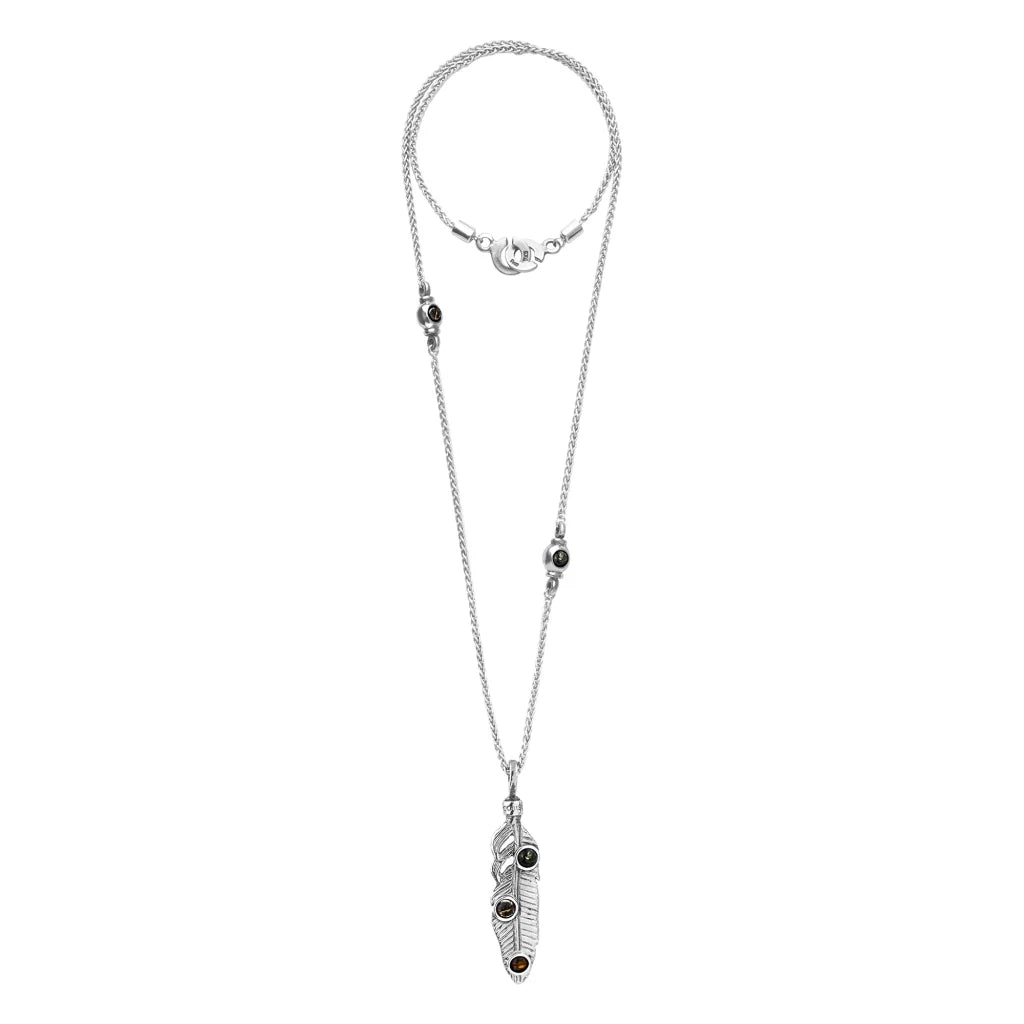 Collar de 45cm con piedra 6mm, con cadena torsal y dije en terminado de acero anticado - Joyería y bisutería fina