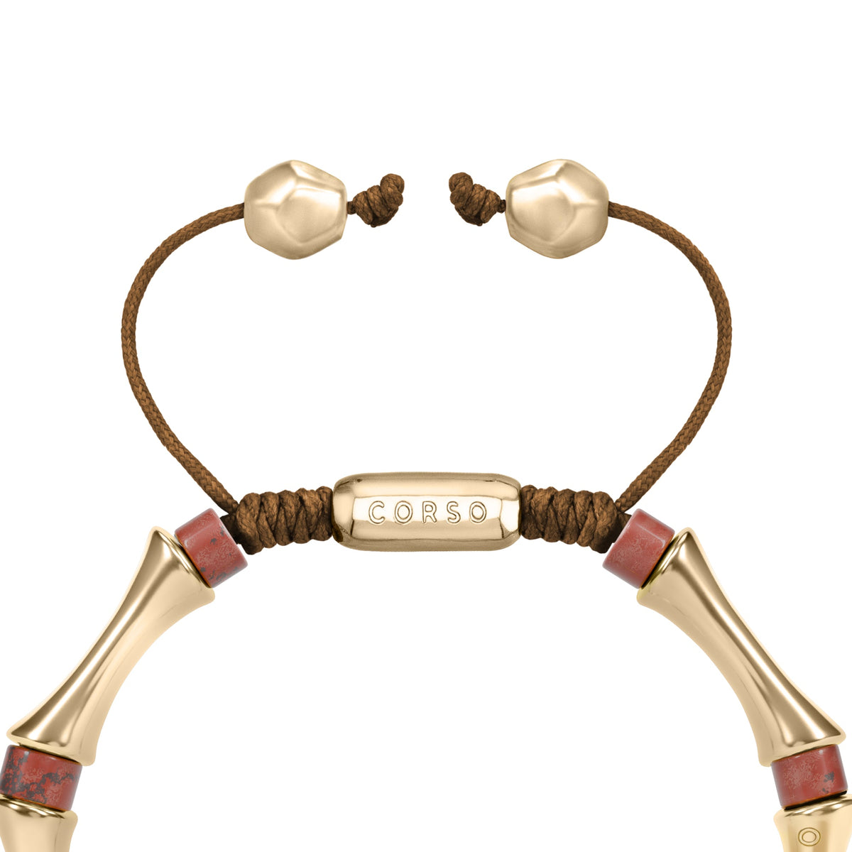 Bamboo Red Jasper Stone Gold Bracelet