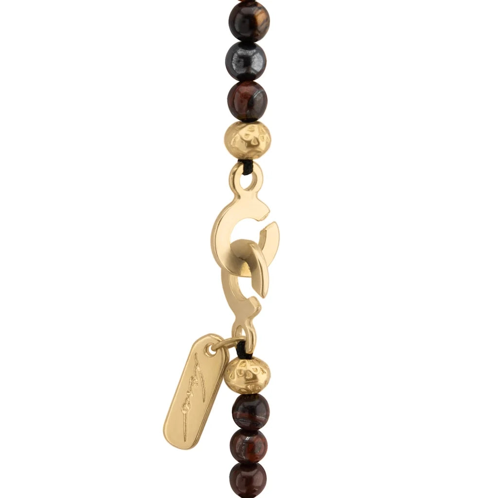 Collar de 41cm con piedras 6mm, con mini esferas y dije de caja de oración tibetana en baño de oro de 22K - Joyería y bisutería fina