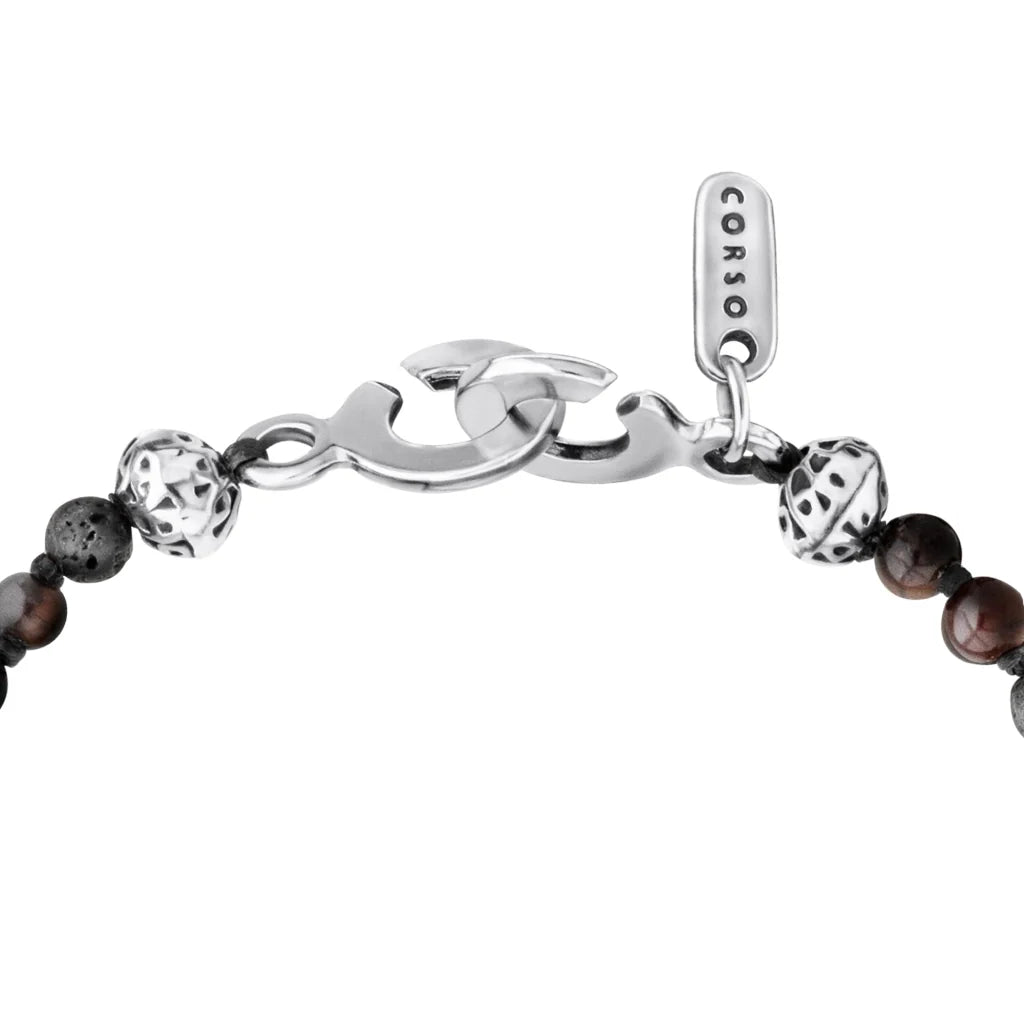Collar de 36cm, con piedras 6mm, con dije de calavera y colmillo en acero pulido - Joyería y bisutería fina