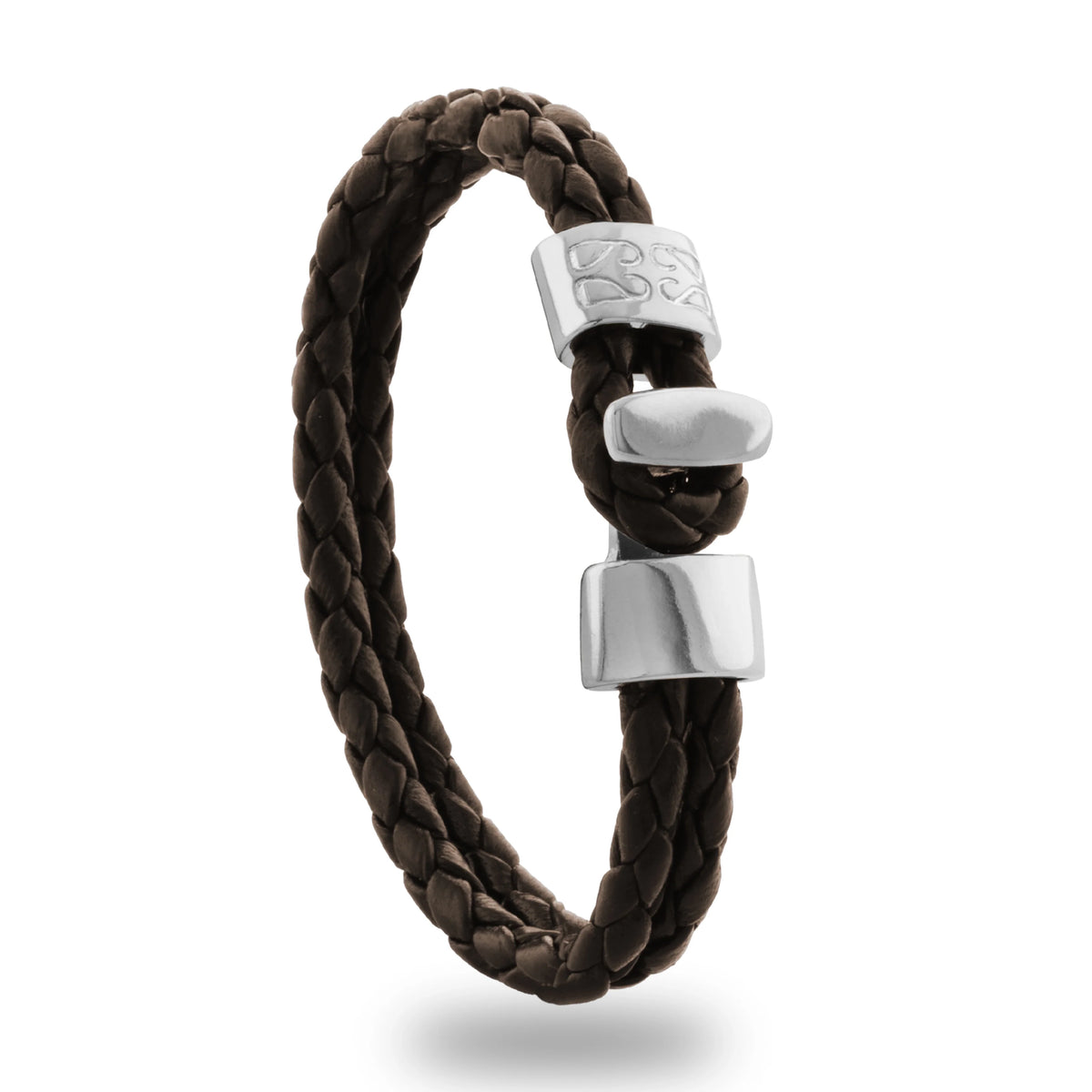 Pulsera en baño de Rodio, Broche de botón, Piel natural de Borrego - Joyería y bisutería fina