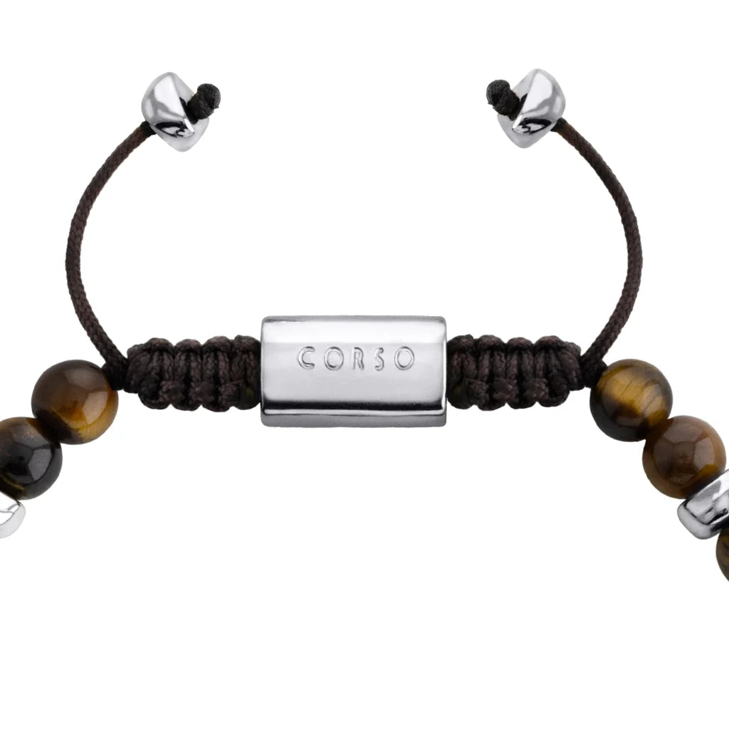 Pulsera ajustable con hilo de seda, piedras 6mm, placa insignia, semillas y calavera en baño de rodio - Joyería y bisutería fina
