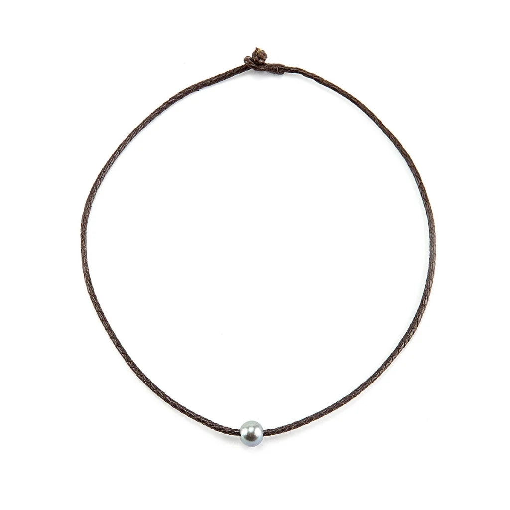 Pulsera de piel de borrego en trenza de 4 hilos y 1 perla tahitiana 8-10mm - Joyería y bisutería fina