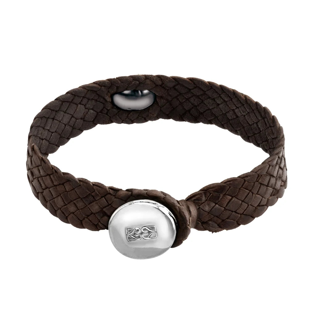 Pulsera de piel natural de borrego en trenza plana de 8 hilos con perla tahitiana y broche en baño de oro de 22K - Joyería y bisutería fina