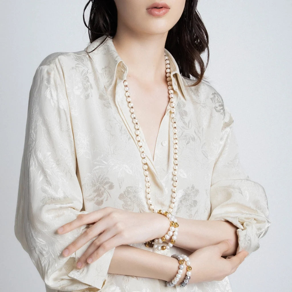Collar de 45cm de piel canguro, con perlas blancas japones 8-10mm - Joyería y bisutería fina