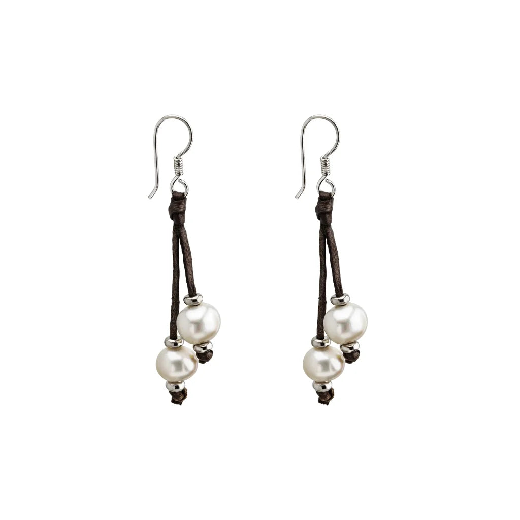 Aretes de 4.5cm de plata esterlina .925 con 2 perlas japonesas 8-10mm - Joyería y bisutería fina