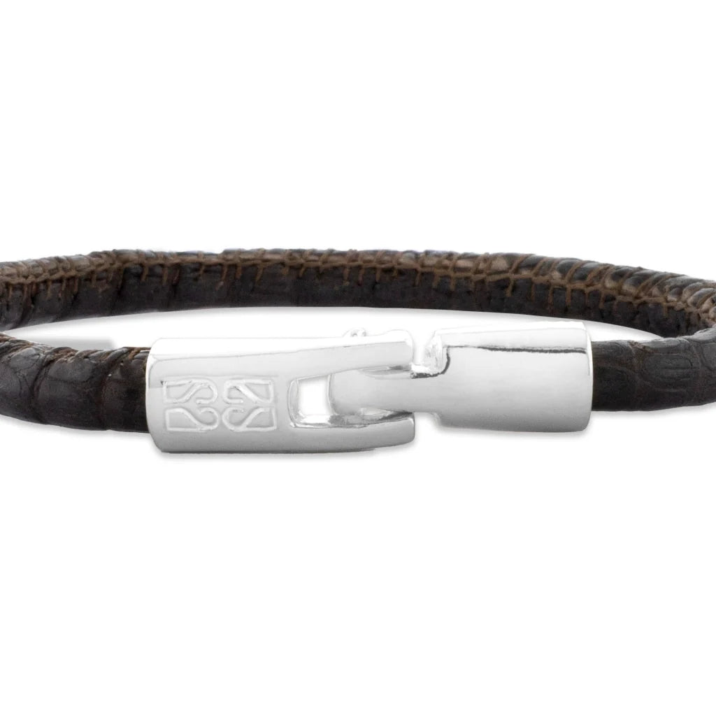Pulsera para hombre y mujer de piel natural de serpiente o lagarto, con broche en baño de rodio - Joyería y bisutería fina