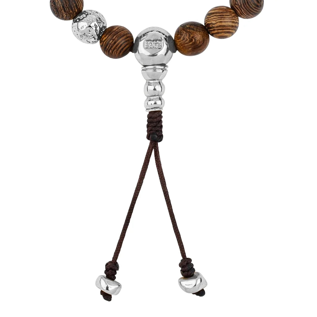 Pulsera con cuentas de madera de ébano de Nepal 8mm, Cuentas volcánicas y broche ajustable en baño de plata .925 - Joyería y bisutería fina