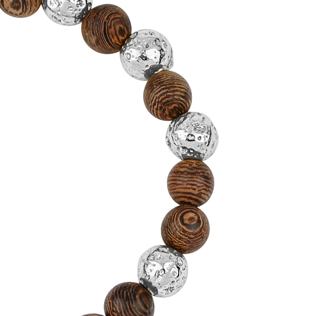 Pulsera con cuentas de madera de ébano de Nepal 8mm, Cuentas volcánicas y broche ajustable en baño de plata .925 - Joyería y bisutería fina