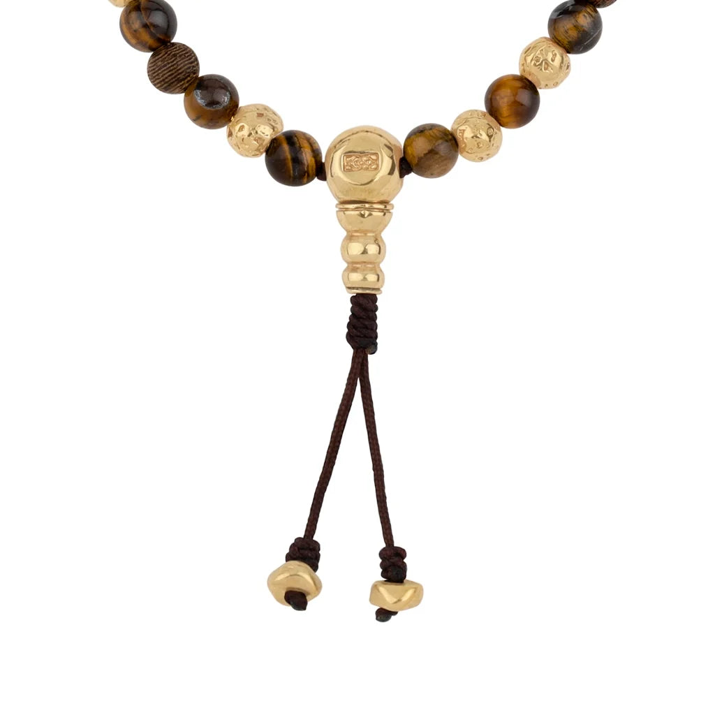 Pulsera con cuentas de madera de ébano de Nepal 8mm, piedra 6mm, con broche ajustable y cuentas volcánicas en baño de oro de 22K - Joyería y bisutería fina