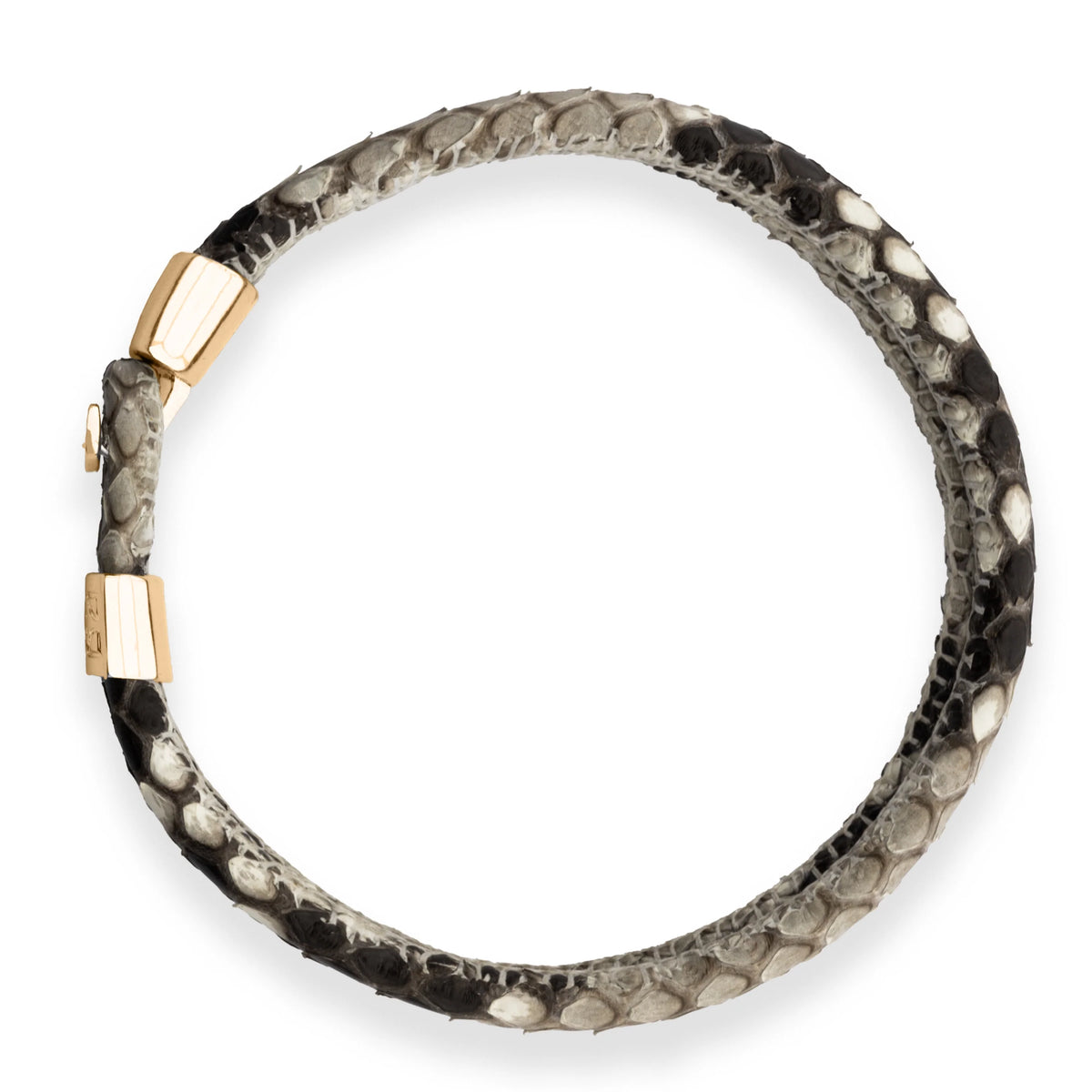 Pulsera en baño de Oro 22K, Broche de botón, Piel natural de Serpiente, doble vuelta - Joyería y bisutería fina