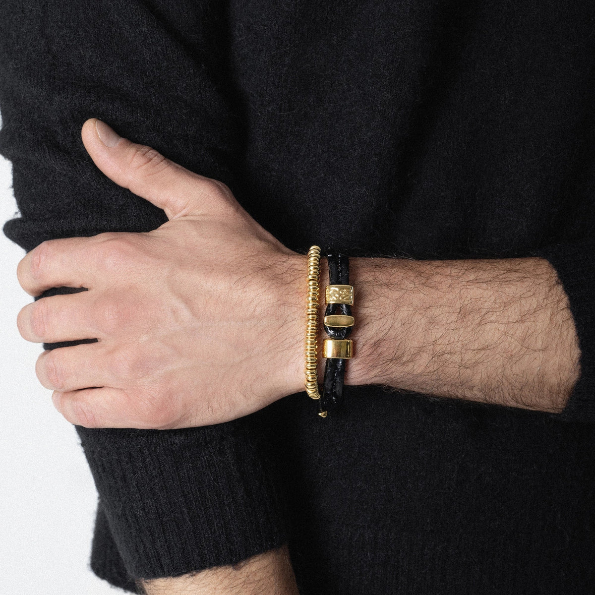 Pulsera en baño de Oro 22K, Broche de botón, Piel natural de Serpiente, doble vuelta - Joyería y bisutería fina