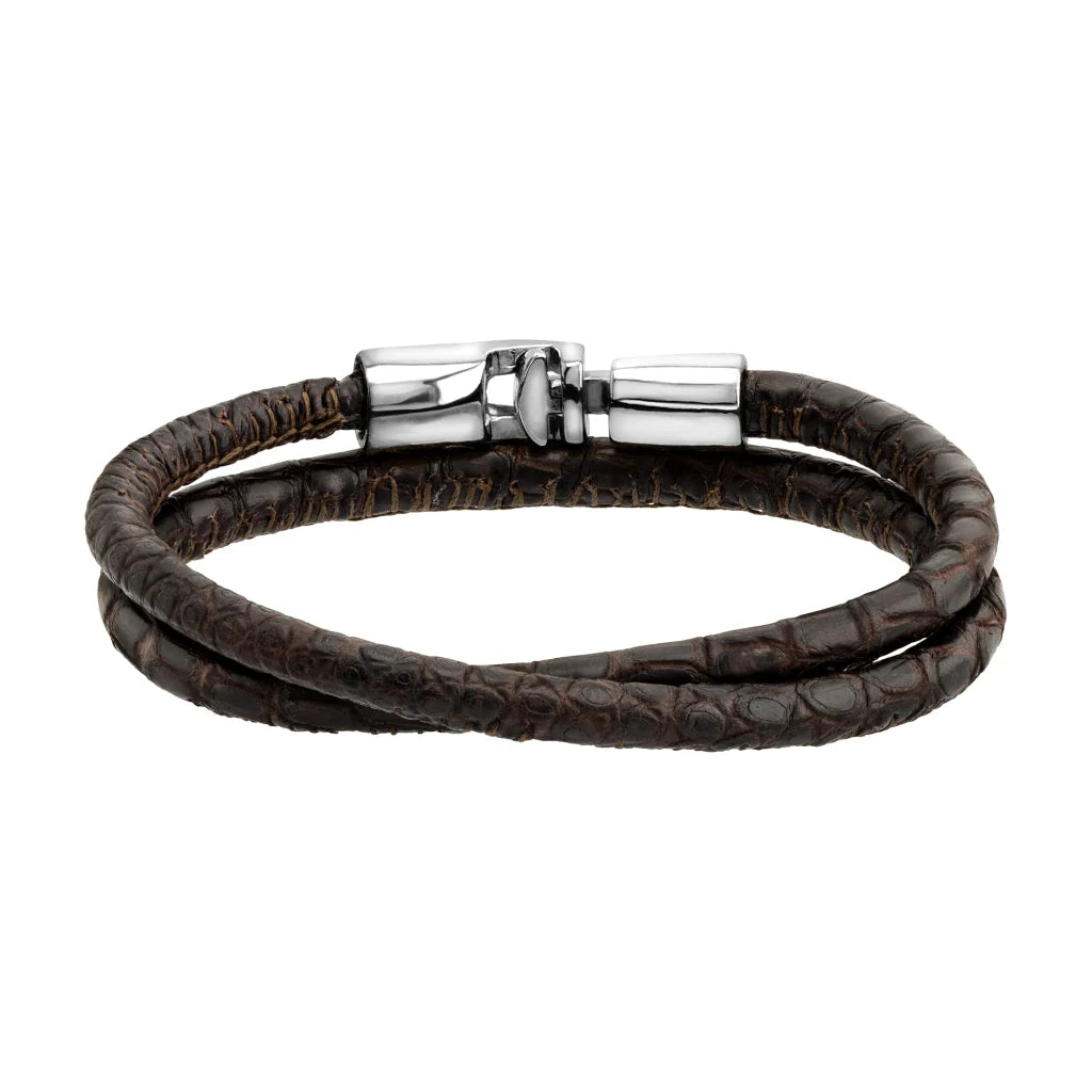 Pulsera para hombre y mujer de piel natural de serpiente o lagarto, con broche en baño de rodio - Joyería y bisutería fina