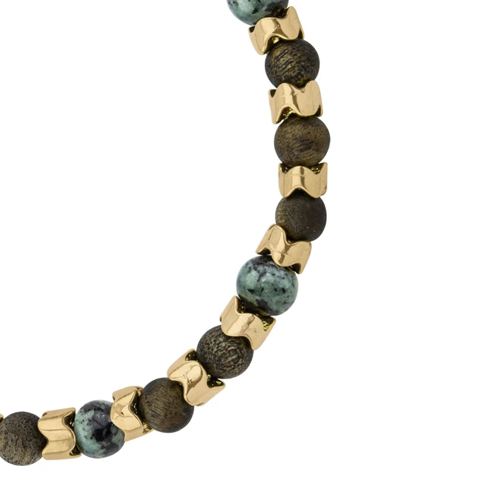 Pulsera Escamas baño de oro 22K, cuentas de madera de ébano y piedras de 6mm - Joyería y bisutería fina