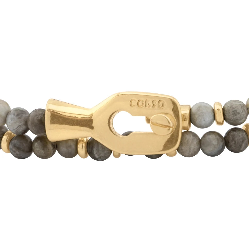 Pulsera con piedras de 4mm, con mini donas y broche en baño de oro de 22K - Joyería y bisutería fina