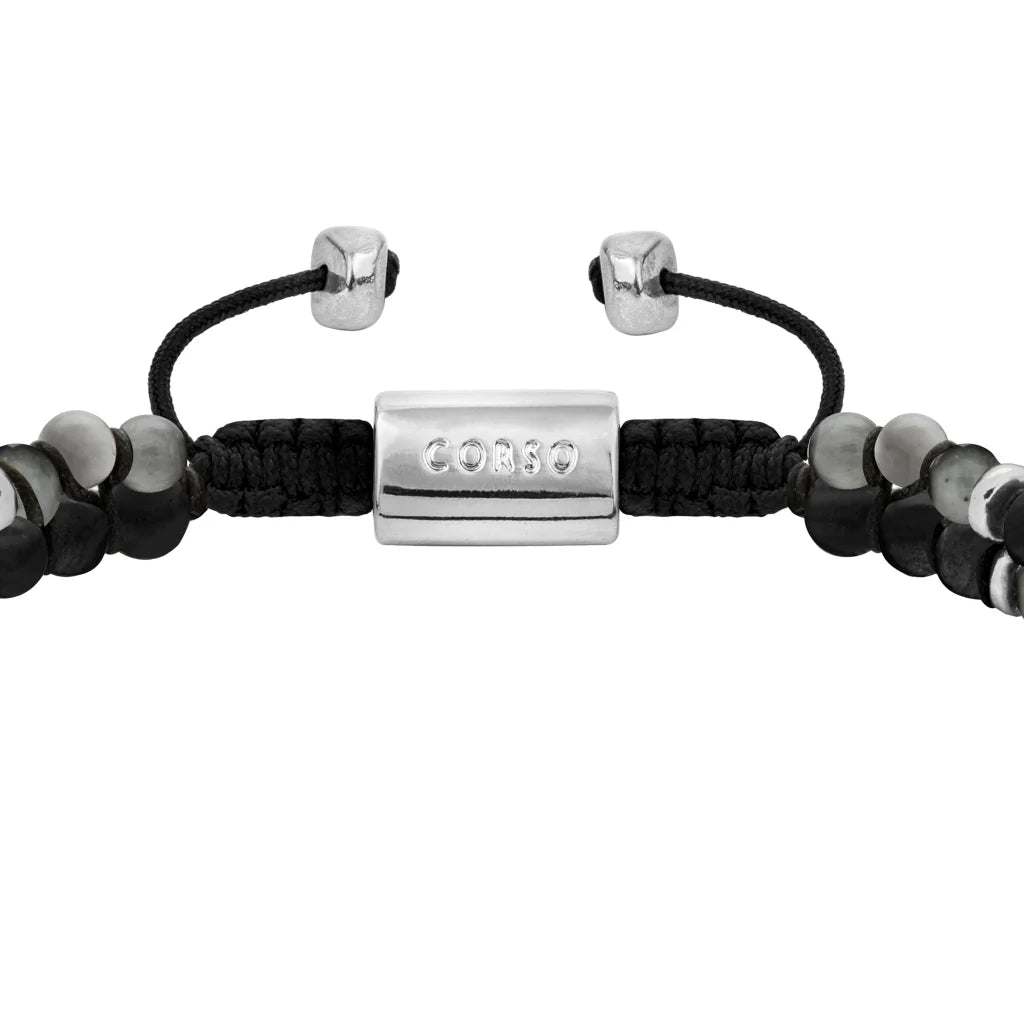 Pulsera ajustable con piedras 4mm, con mini donas y placa insignia en baño de rodio - Joyería y bisutería fina