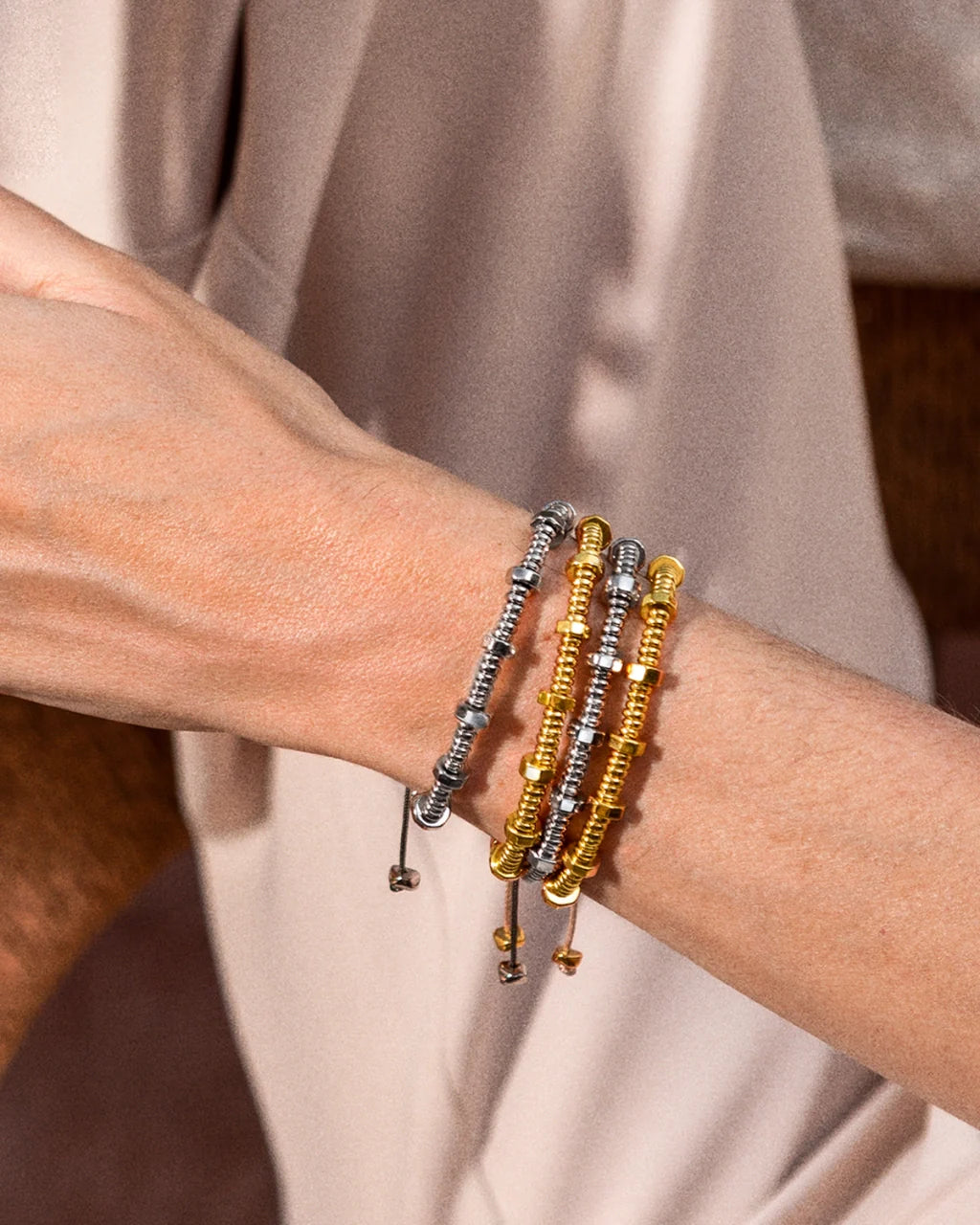 Pulsera con rondanas, donas y placa octagonal en baño de rodio - Joyería y bisutería fina