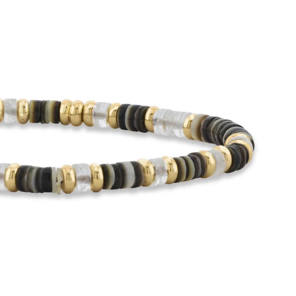 Pulsera en baño de Oro 22K, conchas filipinas heishi, cuarzo blanco - Joyería y bisutería fina