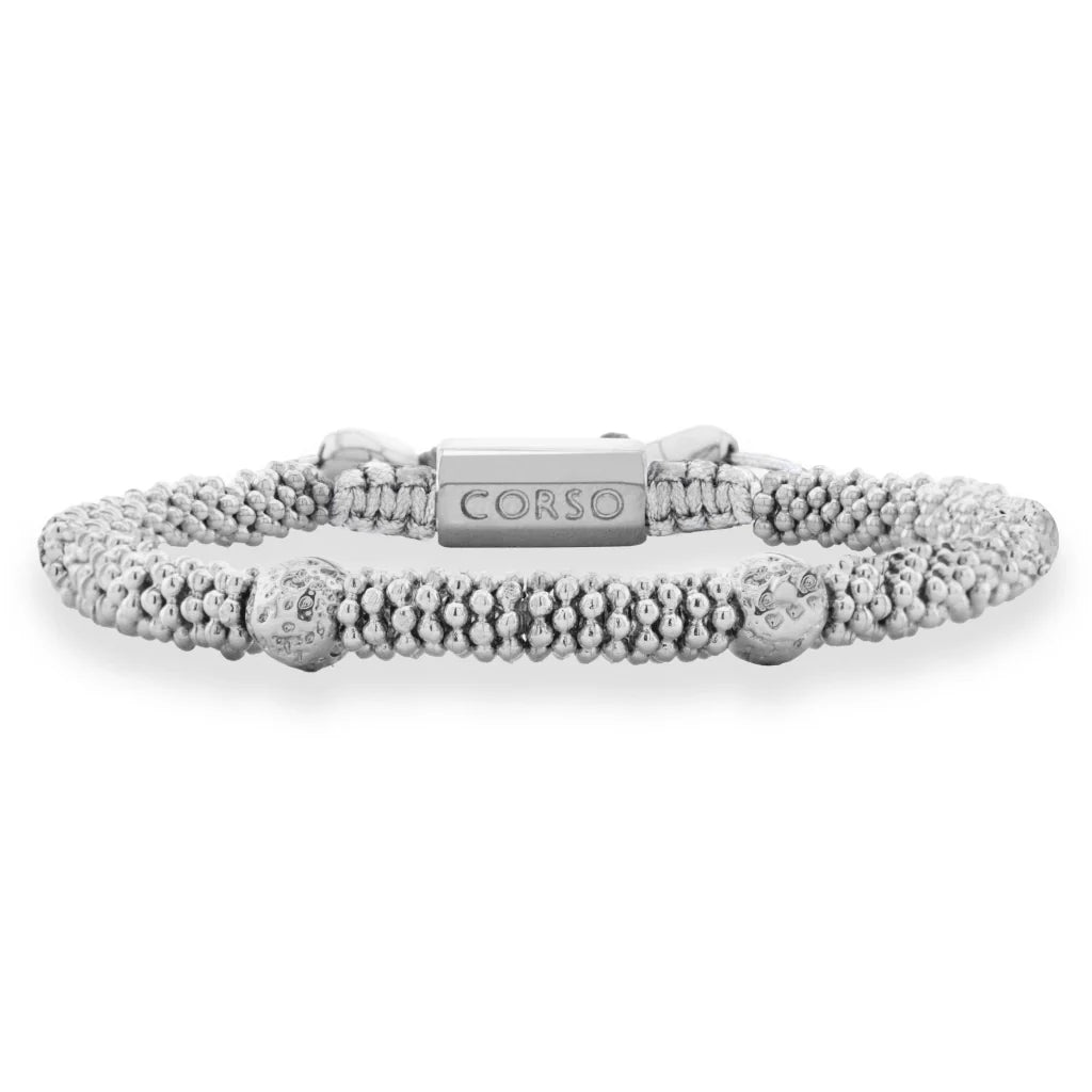 Pulsera con mantras, miniflor y placa octagonal en baño de rodio - Joyería y bisutería fina