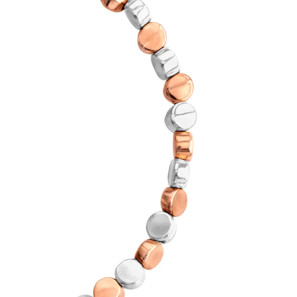 Pulsera con cuentas cilíndricas bañadas en oro rosa 22K y rodio - Joyería y bisutería fina