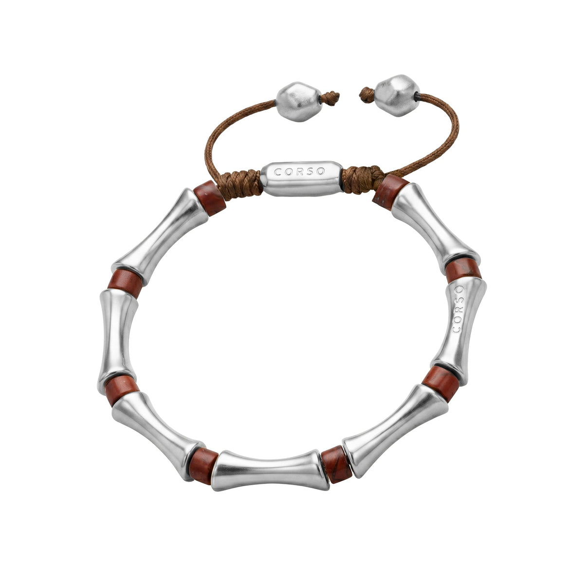Bamboo Red Jasper Stone Silver Bracelet