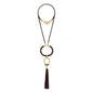 Collar de 59cm para mujer con piel de borrego trenzada redonda en 4 hilos, aro con piel tejida y dije de herradura en baño de oro de 22K con borla de piel natural de borrego - Joyería y bisutería fina