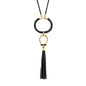 Collar de 59cm para mujer con piel de borrego trenzada redonda en 4 hilos, aro con piel tejida y dije de herradura en baño de oro de 22K con borla de piel natural de borrego - Joyería y bisutería fina