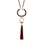 Collar de 59cm para mujer con piel de borrego trenzada redonda en 4 hilos, aro con piel tejida y dije de herradura en baño de oro de 22K con borla de piel natural de borrego - Joyería y bisutería fina