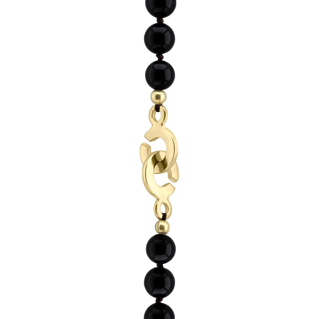 Collar de 44cm con piedras 8mm, dije e piedra, con herradura y semillas en baño de oro de 22K - Joyería y bisutería fina