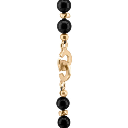 Collar de 53cm, con piedras de 8mm, con mini semillas y dije de colmillo dorados - Joyería y bisutería fina