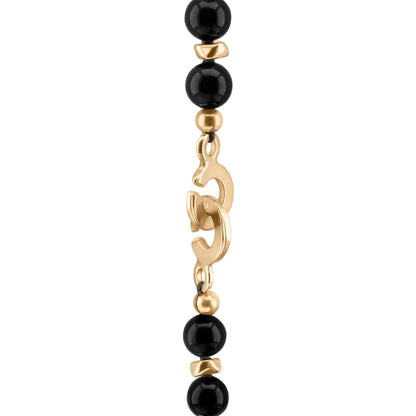 Collar de 53cm, con piedras de 8mm, con mini semillas y dije de colmillo dorados - Joyería y bisutería fina