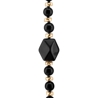 Collar de 53cm, con piedras de 8mm, con mini semillas y dije de colmillo dorados - Joyería y bisutería fina