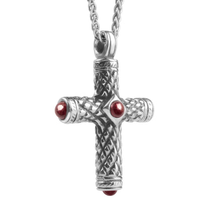 Collar de 42cm, con piedras de 6mm, con dije de cruz y cadena torsal terminado de acero anticado - Joyería y bisutería fina