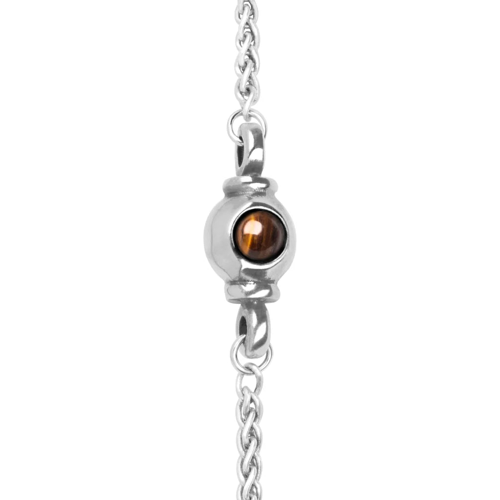 Collar de 42cm, con piedras de 6mm, con dije de cruz y cadena torsal terminado de acero anticado - Joyería y bisutería fina