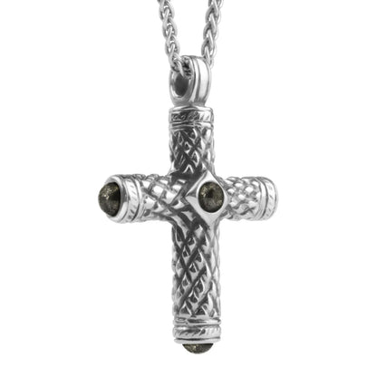 Collar de 42cm, con piedras de 6mm, con dije de cruz y cadena torsal terminado de acero anticado - Joyería y bisutería fina