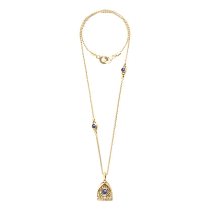 Collar de 42cm, con piedras de 6mm, con cadena torsal y dije de ojo en terminado de acero anticado en baño de oro de 22K - Joyería y bisutería fina