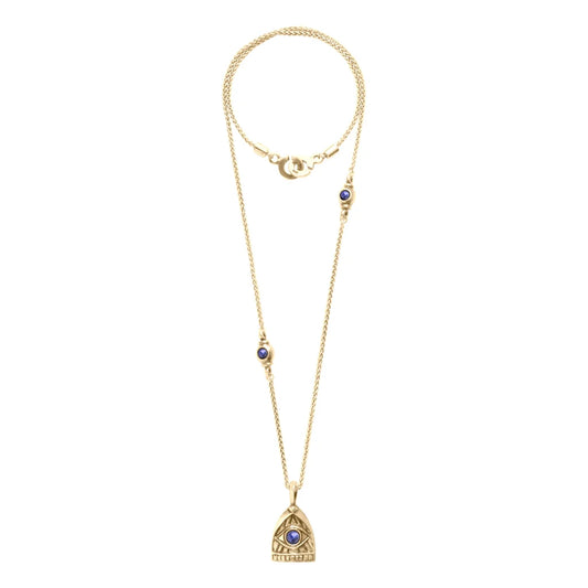 Collar de 42cm, con piedras de 6mm, con cadena torsal y dije de ojo en terminado de acero anticado en baño de oro de 22K - Joyería y bisutería fina