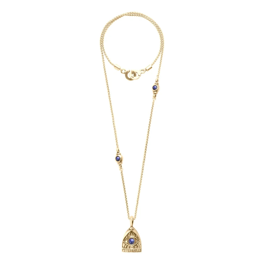 Collar de 42cm, con piedras de 6mm, con cadena torsal y dije de ojo en terminado de acero anticado en baño de oro de 22K - Joyería y bisutería fina