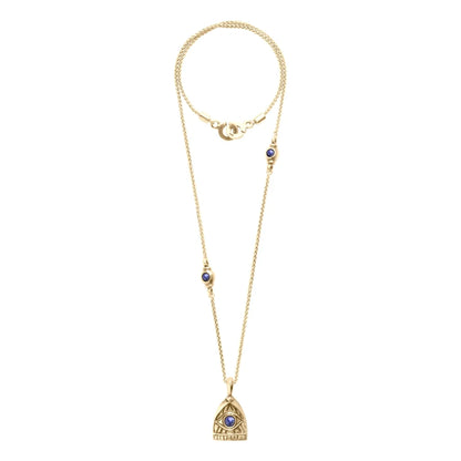 Collar de 42cm, con piedras de 6mm, con cadena torsal y dije de ojo en terminado de acero anticado en baño de oro de 22K - Joyería y bisutería fina