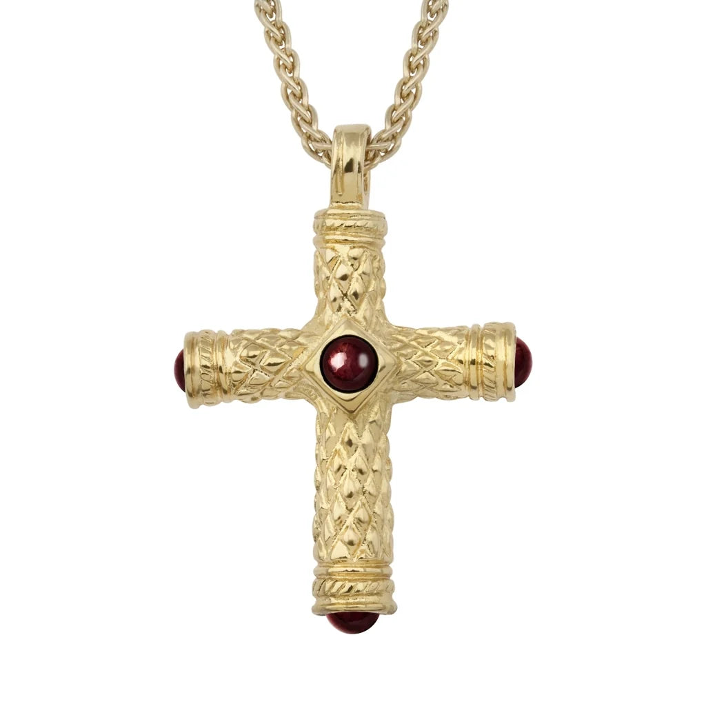 Collar de 36cm, con piedras de 6mm, con dije de cruz y mini donas en terminado de acero anticado en baño de oro de 22K - Joyería y bisutería fina