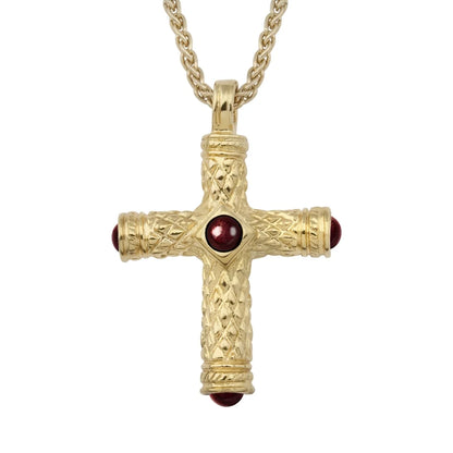 Collar de 36cm, con piedras de 6mm, con dije de cruz y mini donas en terminado de acero anticado en baño de oro de 22K - Joyería y bisutería fina