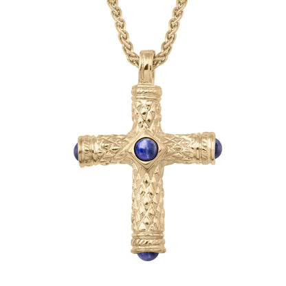 Collar de 42cm, con piedras de 6mm, con dije de cruz y cadena torsal en terminado de acero anticado en baño de oro de 22K - Joyería y bisutería fina