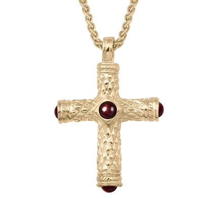 Collar de 42cm, con piedras de 6mm, con dije de cruz y cadena torsal en terminado de acero anticado en baño de oro de 22K - Joyería y bisutería fina