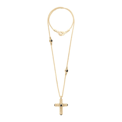 Collar de 42cm, con piedras de 6mm, con dije de cruz y cadena torsal en terminado de acero anticado en baño de oro de 22K - Joyería y bisutería fina