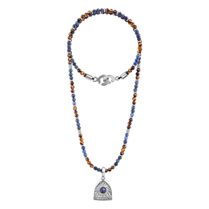 Collar de 39cm con piedras de 4mm, mini donas en acero, dije de ojo terminado en acero anticado - Joyería y bisutería fina