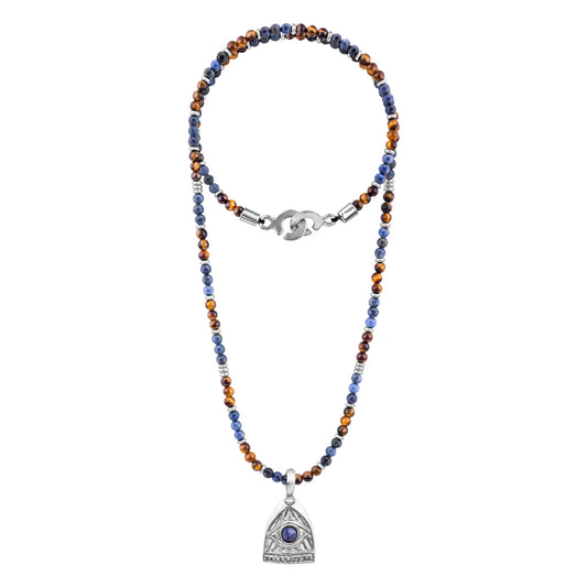 Collar de 39cm con piedras de 4mm, mini donas en acero, dije de ojo terminado en acero anticado - Joyería y bisutería fina