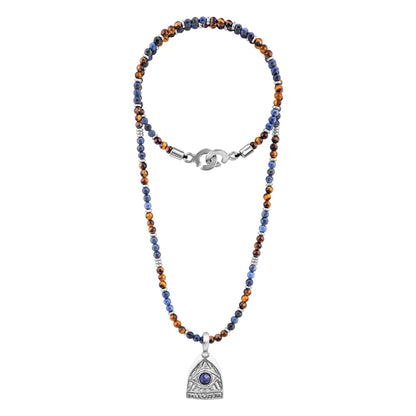 Collar de 39cm con piedras de 4mm, mini donas en acero, dije de ojo terminado en acero anticado - Joyería y bisutería fina