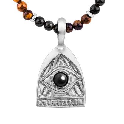 Collar de 39cm con piedras de 4mm, mini donas en acero, dije de ojo terminado en acero anticado - Joyería y bisutería fina