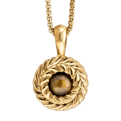Collar de 33cm con piedra de 8mm, con dije de laurel y cadena en baño de oro de 22K - Joyería y bisutería fina