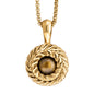 Collar de 33cm con piedra de 8mm, con dije de laurel y cadena en baño de oro de 22K - Joyería y bisutería fina